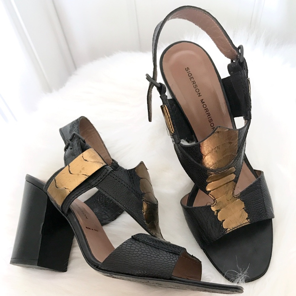 Sigerson Morrison gold and black block heels